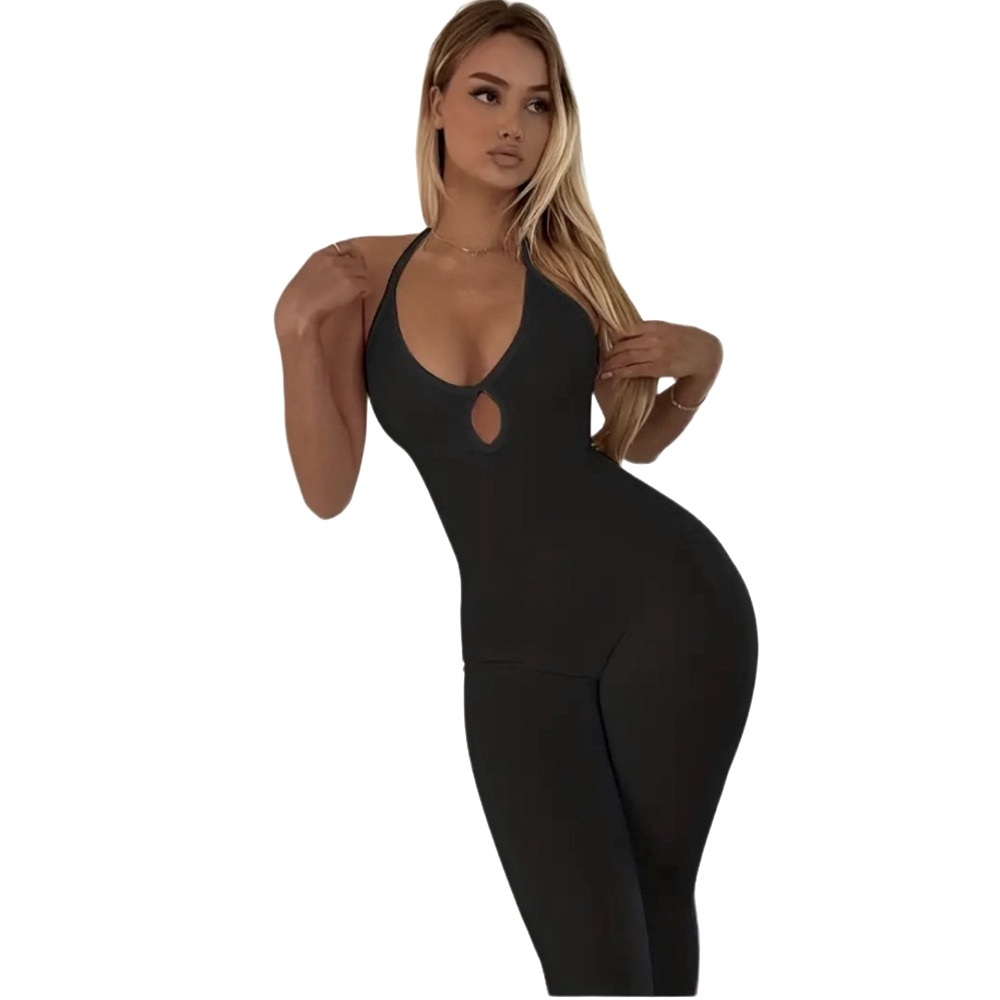 A Classy Chic Boutique Black Halter Cutout Ribbed Jumpsuit - Picture 2 of 8